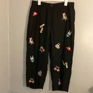 Vintage embroidered patchwork linen pants